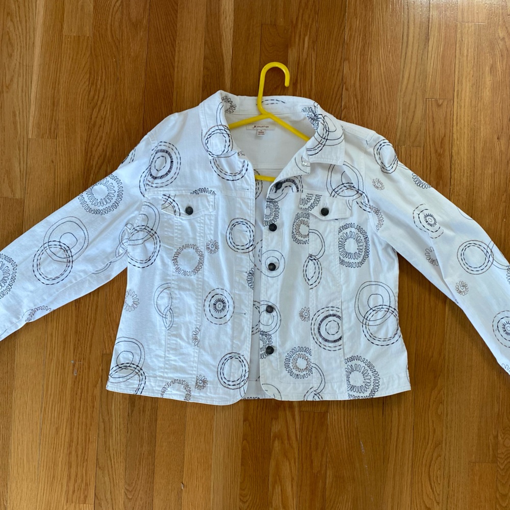 White Denim Embroidered Jacket